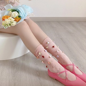 Chaussettes mi-mollet respirantes en nylon et élasthanne pour fille, style français, motif rose, couleur fraîche et fleurie, mignonnes et élégantes, idéales pour l'été - Product Image 3