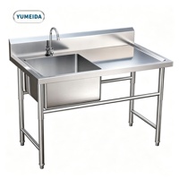 Évier commercial en acier inoxydable à cuve unique avec égouttoir, évier utilitaire autoportant pour station de préparation de restaurant