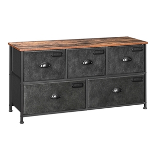 Chest Of Drawers Wood Cabinet VASAGLE Factory Price Decorative Dark Vintage Wood Cabinet Black Wrought Iron Antique Metal Chest Of Drawers