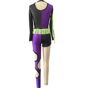 بذلة سوداء أرجوانية ترتر ممارسة ملابس الرقص فتاة أداء موسيقى الجاز زي أداء فتاة أداء المسرح - Product Image 6