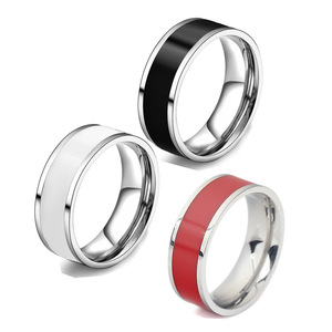 Stainless Steel Fashion <b>Ring</b> 7mm Geometric Unisex Jewelry White Red Black Color Options Gift Wearable Accessory - Product Image 1