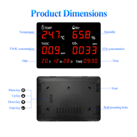 Monitor de calidad del aire interior, detector de CO2, TVOC, temperatura y humedad, pantalla LED de alta precisión con calendario de alarma para el hogar y la oficina