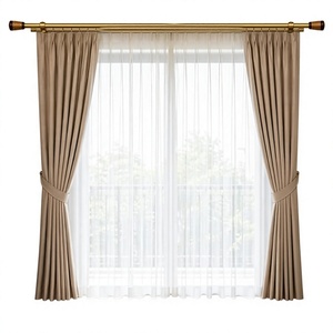 Rustic metal <b>Curtain</b> <b>Pole</b> with <b>Wood</b> Finials and Brass Wall <b>Brackets</b> 0.75-0.99 In Diameter - Product Image 6