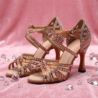Chaussures de danse latine pour femmes Salsa, chaussures de danse de salon, tango, cha cha, talons de danse swing, chaussures à talons ornées de strass, sandales