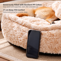 Coussin de couchage rond anti-anxiété pour animaux de compagnie, en peluche longue et moelleuse, chaud, avec rembourrage extra épais, nid douillet pour chats et chiens