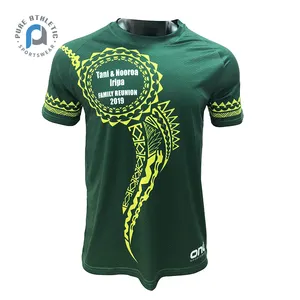 Groothandel Custom Sport T-Shirt Uniformen Sublimatie Custom T-Shirt Rugby Cricket Mannen Vrouwen Etnische Kunst Grafisch T-Shirt Groen