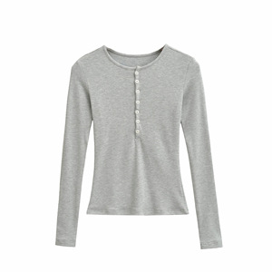 Haut de sport et de <span class=keywords><strong>yoga</strong></span> pour femme, coupe courte, à col montant, manches longues, léger, respirant, extensible dans les quatre sens, avec design boutonné sexy - Product Image 2