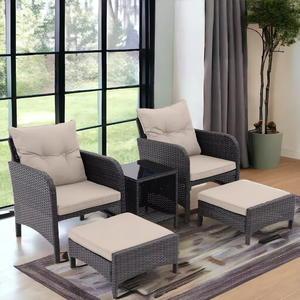 Mobilier d'extérieur moderne et luxueux jardin maison balcon artificiel plastique rotin repose-pieds de patio ensemble chaise et table - Product Image 1