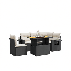 Adjustable Armrest Garden <b>Sofa</b> Set Medium Black PE <b>Rattan</b> Outdoor Furniture 6 Seater Contemporary Design - Product Image 1