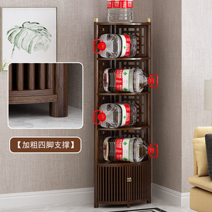 Chinese Style <b>Corner</b> Cabinet 5 Tier Wood <b>Storage</b> Rack For Living Room Bedroom With Door And Drawer - Product Image 3