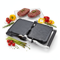 Grill électrique détachable 2-en-1 avec surface antiadhésive et fonction sans fumée