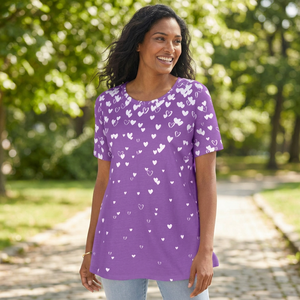 เสื้อยืดผู้หญิงลายพิมพ์สำหรับคนรักหัวใจ ผ้าเจอร์ซีย์คอตตอน 100% ระบายอากาศได้ดี ทรงพอดีตัว ไซส์ XXS/XS คุณภาพสูง แขนเสื้อปกติ - Product Image 2