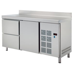 Mesa fría de una sola temperatura GN 1/1 de eficiencia energética con 1 puerta y 2 cajones 75689509 EURAST 220W 1345x700x850mm Dimensiones - Product Image 1