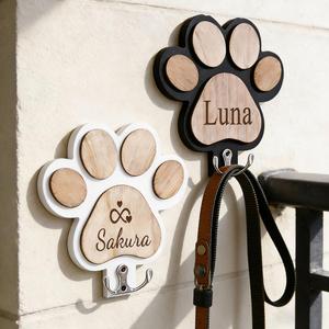 Personalized Dog Lead Holder, Wood Paw Print Wall Hook, Wall-mounted Accessory Organizer for Clothes, Hats, Keys - Product Image 1