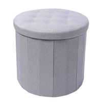 Pouf de rangement multifonctionnel pliable en coton-lin, style européen transfrontalier, avec structure en bois