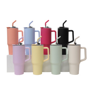 Stainless Steel Tumbler 1200ML With Straw Handle Travel <b>Mug</b> <b>Insulated</b> Thermos Cup Solid Color Lightweight Drinkware - Product Image 2
