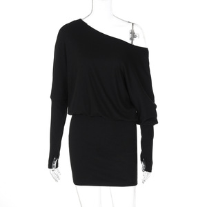 <span class=keywords><strong>Vestido</strong></span> <span class=keywords><strong>Corto</strong></span> de Mujer con Cuello Diagonal, <span class=keywords><strong>Manga</strong></span> <span class=keywords><strong>Larga</strong></span>, Ajustado a la Cadera, Estilo Urbano, Negro y <span class=keywords><strong>Rosa</strong></span>, Cintura Alta, Túnica, <span class=keywords><strong>Vestido</strong></span> de Fiesta - Product Image 3