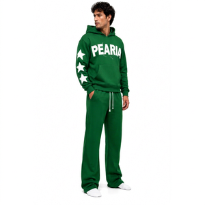 Conjunto Deportivo de Invierno para Adultos, Unisex, Ligero, de Poliéster/Algodón de Alta Calidad, con Sudadera con Capucha y Corte Holgado, Estampado Verde - Product Image 1