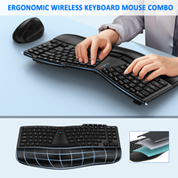 Multi-Device Rechargeable Wave Key Split Design 2.4G Wireless USB Keyboard Mouse Combo avec repose-mains rembourré