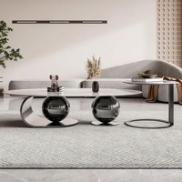 Nordique moderne forme ovale Table centrale ensemble meubles salon décor à la maison luxe métal blanc marbre pierre frittée Table basse