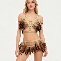 Soutien-gorge noir sexy ajouré à bretelles élastiques, harnais de corps à plumes pour jeux de rôle, tenue de danse et de rave pour femmes