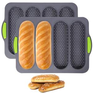 빵 곰팡이 프랑스 바게트 핫도그 빵을 굽기위한 4 홀 실리콘 로프 팬 내열 식품 등급 실리콘 - Product Image 1