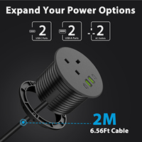 Multiprise de bureau encastrable 13A avec 2 prises CA, 4 ports USB et 65W Type-C à charge rapide, 3 pouces de profondeur, avec NFC