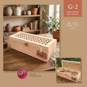 กล่องเก็บของทำมือจากอินเดีย รุ่น G-2 ขนาด 13x5x3.75 นิ้ว พร้อมขวดโหล 3 ใบ กล่องของขวัญไม้ทำมือสำหรับของที่ระลึก - Product Image 1