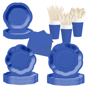 DAMAI Dark Blue Paper Party Plates Set Serves 8 Disposable Dinner Dessert Plates for Baby Shower Wedding Birthday Party Supplies - Product Image 2