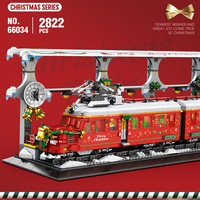 Reobrix 66034 Moc Gare de Noël en Briques avec Éclairage LED, Jouet de Construction DIY pour Garçons, Cadeau, 2822 Pièces, Ensembles de Blocs de Construction