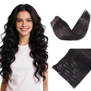 Lot de 7 extensions capillaires chinoises 100 % non-Remy à clipser, pour tête entière, sans couture, à tirage unique, douces et lisses - Product Image 5