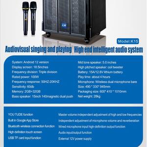 Bafle K15 con Micrófono Inalámbrico Bocina con <span class=keywords><strong>Pantalla</strong></span> Máquina <span class=keywords><strong>de</strong></span> Karaoke con Video y <span class=keywords><strong>Pantalla</strong></span> Altavoz <span class=keywords><strong>de</strong></span> Karaoke con Pantallas - Product Image 5