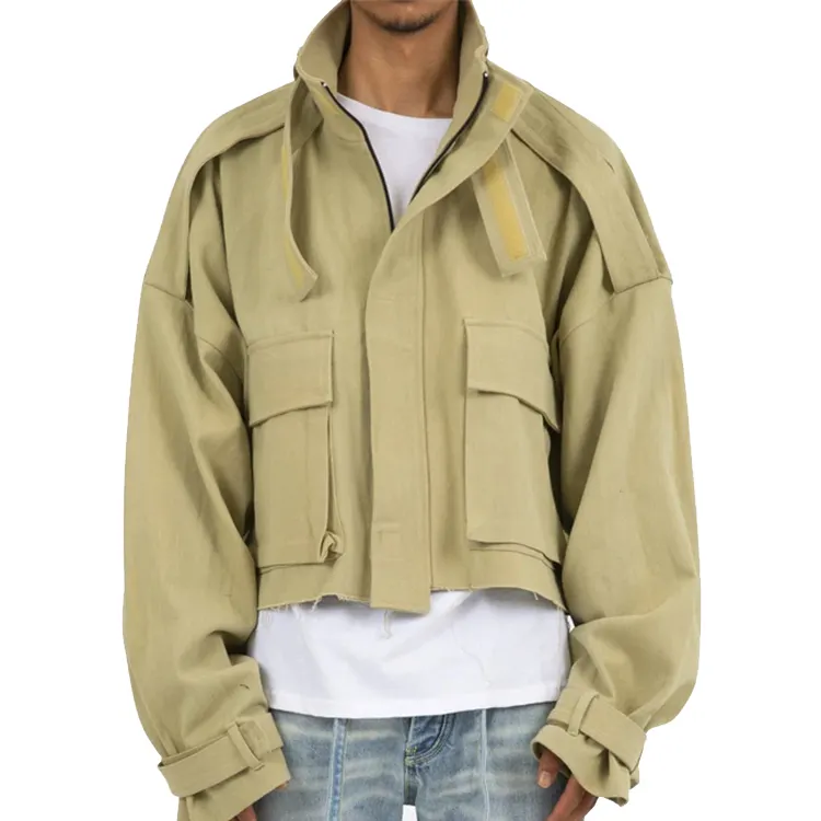 INS Trend Oversized Fit Cargo Pockets Mens Khaki Cropped jackets