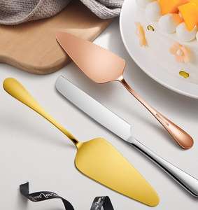 סיטונאי לוגו מותאם אישית זהב עוגת נירוסטה סכין חפירה והשרת סט מתכת מתנה להגדיר בשקית opp - Product Image 6