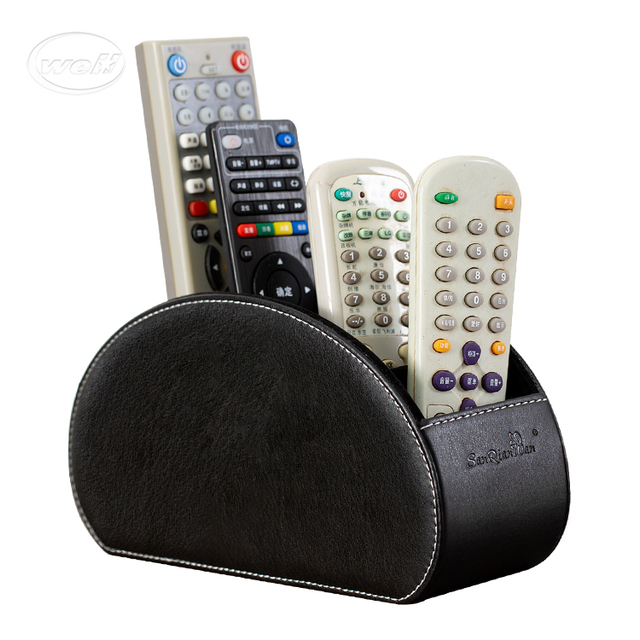 Universal Single-Tier PU Leather TV Remote Control Holder for Hotel Storage Organization Standing Type Installation