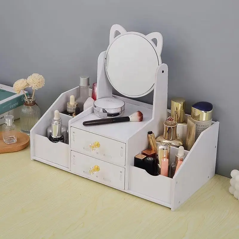 Boîte de rangement à bijoux de style tiroir avec miroir de maquillage étagère de rangement pour produits ménagers table de maquillage