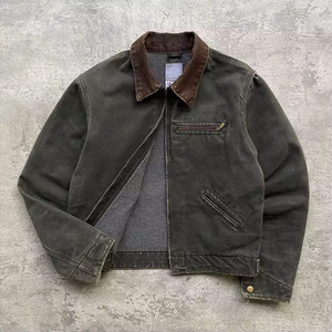 High Quality Custom LOGO Vintage Washed Oversized <strong>Canvas</strong> <strong>Jacket</strong> Zip up Heavyweight <strong>Canvas</strong> Work <strong>Jacket</strong> <strong>Men</strong> - Product Image 1