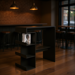 Mesa de bar de madera de ingeniería negra con estante de almacenamiento, 39,4x19,7x40, muebles de bar para el hogar de diseño minimalista moderno - Product Image 2