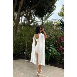 Robe Courte Blanche Élégante pour Femme XS-XL, Coupe Trapèze en Spandex, Idéale pour le Bureau et les Journées Décontractées, Tendance Printemps-Automne - Product Image 1