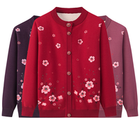 Nouvel arrivage de veste imprimée chaude femme pull de grand-mère rembourré cardigan maman pull en tricot impression cardigan chaud