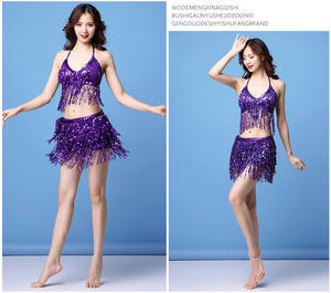 Conjunto de Top y Falda con Lentejuelas y Flecos para Danza del Vientre, Festivales de Música, Carnaval, Halloween, Cosplay, <span class=keywords><strong>Disfraz</strong></span> de <span class=keywords><strong>Animadora</strong></span> - Product Image 5