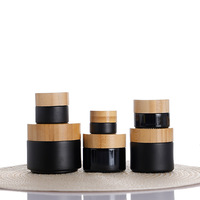 Emballage cosmétique 5g 10g 15g 20g 30g 50g 100g, pot en verre noir mat pour crème cosmétique avec couvercle à vis en aluminium noir et bambou