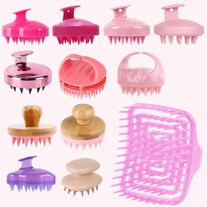 Eco-friendly Fashion Wet Dry Silicone Tooth Shampoo HairBrush <b>Head</b> <b>Massage</b> Scalp Cleaning Bamboo Handle Bath Hair Brush for Home - Product Image 3