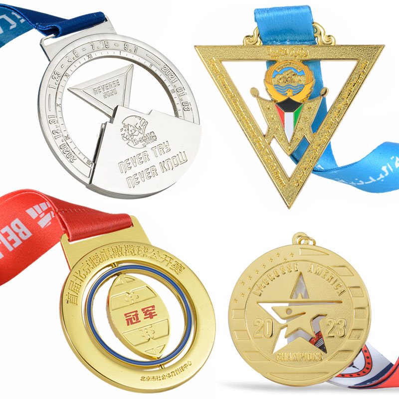 Factory Wholesale Rotating Metal Enamel Gold/Silver Medals And Trophies Custom Metallic Personalized Hollow-Out 3D Craft Medal