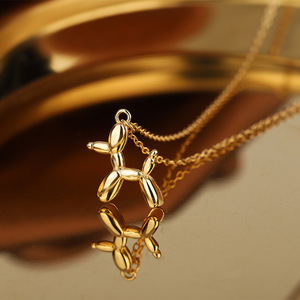 Pendentif <span class=keywords><strong>chien</strong></span> ballon 3D en gros, breloque animal chiot en acier inoxydable, fabrication de bijoux DIY en titane, placage PVD 18K - Product Image 6