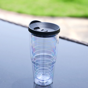 Gobelet de voyage de luxe 2026 à double paroi en plastique, vente en gros, logo personnalisé, tasse à café réutilisable avec couvercle, motif anneau, mug à jus - Product Image 3