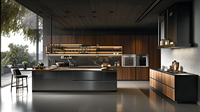 Meubles de cuisine modernes sur mesure en 3D, îlot de cuisine en acier inoxydable pour villa