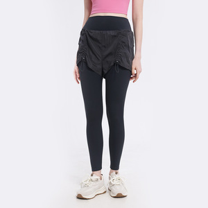 Women's High Waisted Yoga Pants With Faux Two Piece Design Black Running Fitness Wear Spring 2025 - Product Image 1