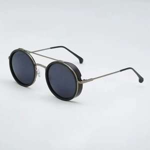 Lunettes de soleil polarisées rondes rétro <span class=keywords><strong>vintage</strong></span> 2026 unisexe, petite monture métallique à <span class=keywords><strong>double</strong></span> pont, verres TAC, noir brillant/marron - Product Image 5