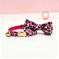 Ensemble collier et laisse pour chat rose léopard tendance, collier réglable pour chaton avec clochette et accessoires dorés, laisse de promenade pour chats mignons